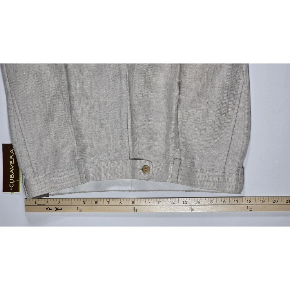 Cubavera Essentials Men's 34x30 Natural Linen Blend Herringbone Pants NEW